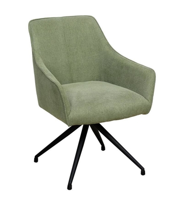 Mid-Century Modern Green Leather Dining Chair with Iron Frame