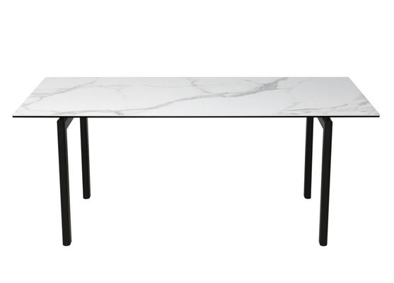 1800*850mm Ceramic Finished Dining Table With Fixed Type Black Oval Metal  Leg