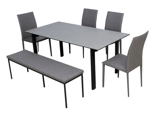 1650*850mm Ceramic Finished Dining Table With Fixed Type Black Oval Metal  Leg