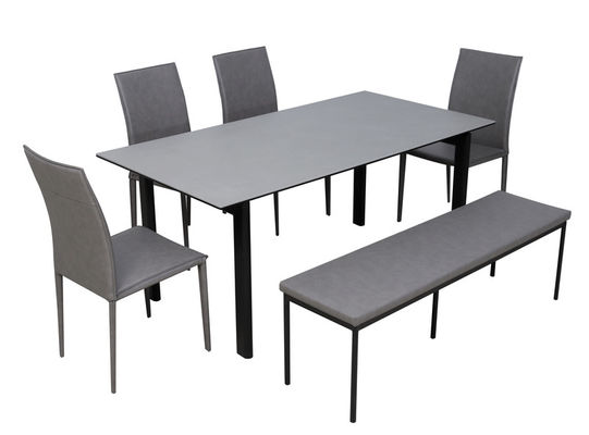 1650*850mm Ceramic Finished Dining Table With Fixed Type Black Oval Metal  Leg