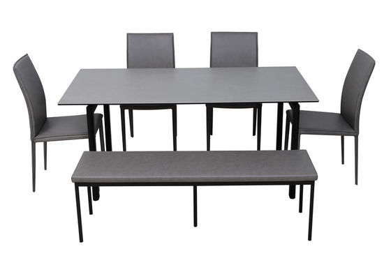 1650*850mm Ceramic Finished Dining Table With Fixed Type Black Oval Metal  Leg