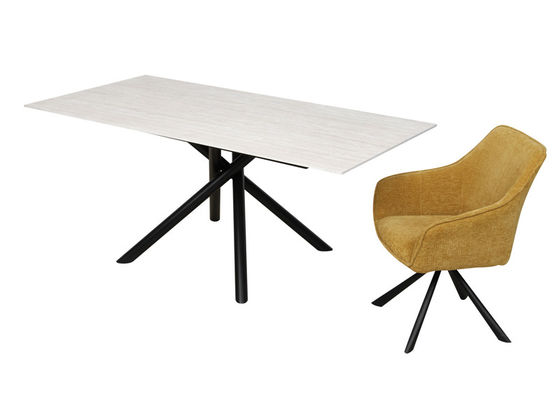 1800*900mm Ceramic Material Dining Table With Fixed Type Black  Metal  Leg