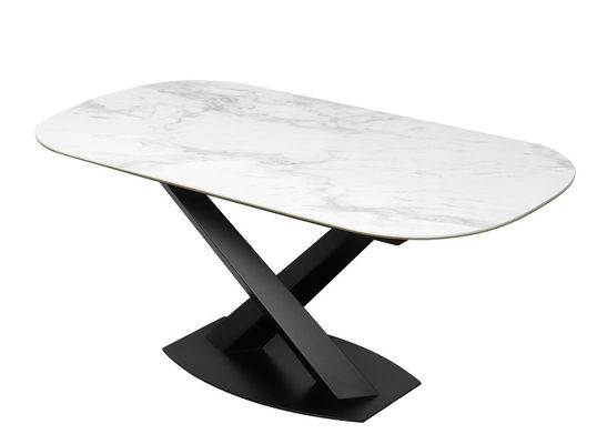1700*900mm Ceramic Finished Dining Table With Fixed Type Black Metal  Base