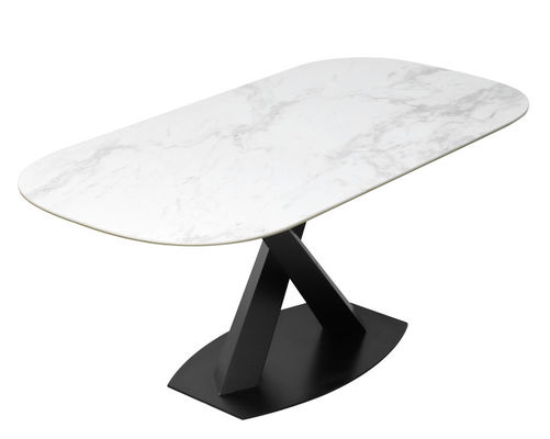 1700*900mm Ceramic Finished Dining Table With Fixed Type Black Metal  Base