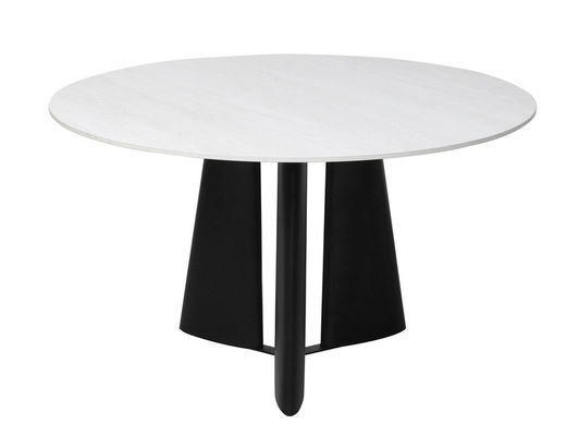Ceramic Top Fixed Type Modern Round Dining Table Easy Cleaning With Metal Base