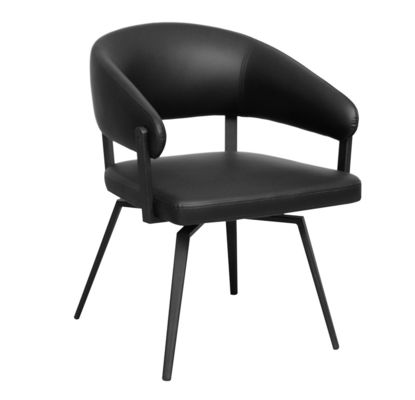 Sleek Design Black Swivel Dining Chairs Easy Cleaning for Dining Room Seating
