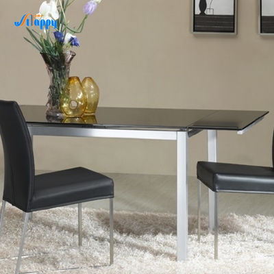 Customizable 170cm Length Glass Top Dining Table Heat Resistant With Iron Legs