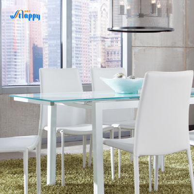 Customizable 170cm Length Glass Top Dining Table Heat Resistant With Iron Legs