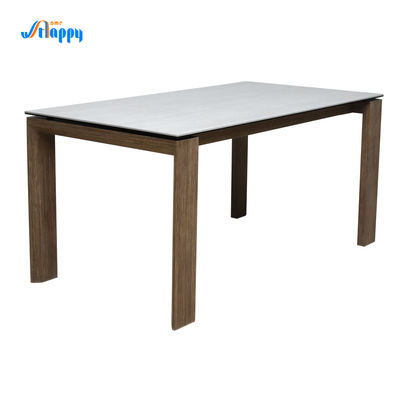 DT-1009-150 Wood Legs Ceramic Top Dining Room Table Customized KD For Indoor Usage