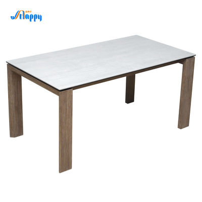 DT-1009-150 Wood Legs Ceramic Top Dining Room Table Customized KD For Indoor Usage