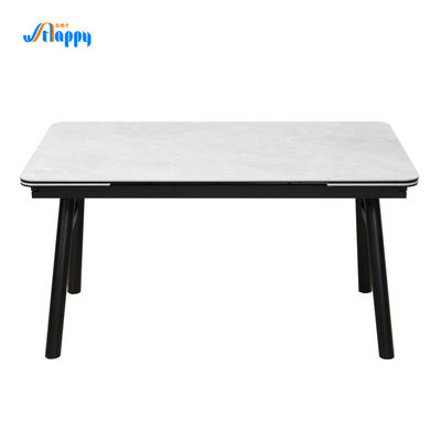 Modern 850mm Width White Glass Extendable Table With Iron Base DT-1027