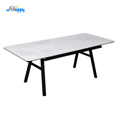Modern 850mm Width White Glass Extendable Table With Iron Base DT-1027