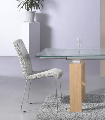 Modern Style Extensible Tempered Glass Dining Tables 200cm DT-887A With Wood Leg