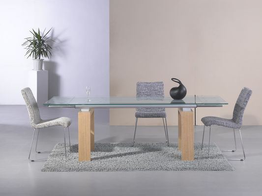 Modern Style Extensible Tempered Glass Dining Tables 200cm DT-887A With Wood Leg