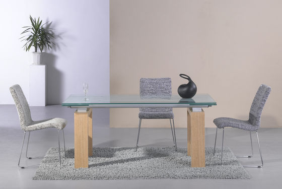 Modern Style Extensible Tempered Glass Dining Tables 200cm DT-887A With Wood Leg