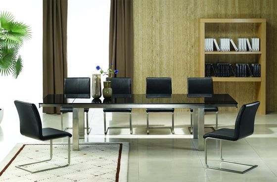 2700mm Length Black Extendable Glass Dining Table Dt-0905 With Stainless Steel Frame