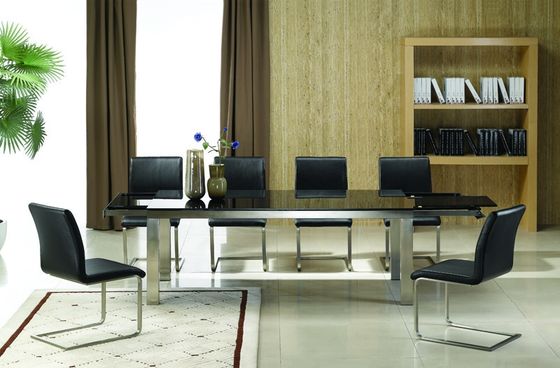 2700mm Length Black Extendable Glass Dining Table Dt-0905 With Stainless Steel Frame