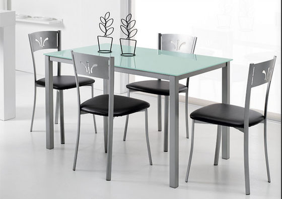 1100mm Length Customizable Glass Top Dining Table With Iron Legs DT-914F