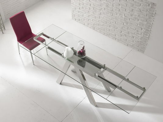 900mm Width Extensible Tempered Glass Dining Table DT-31097 With Stainless Steel Leg