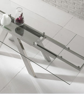 900mm Width Extensible Tempered Glass Dining Table DT-31097 With Stainless Steel Leg