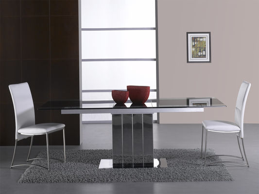 Automatic 200cm Glass Top Extendable Dining Table DT-809T With Stainless Steel Base