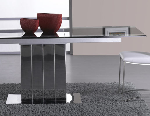 Automatic 200cm Glass Top Extendable Dining Table DT-809T With Stainless Steel Base