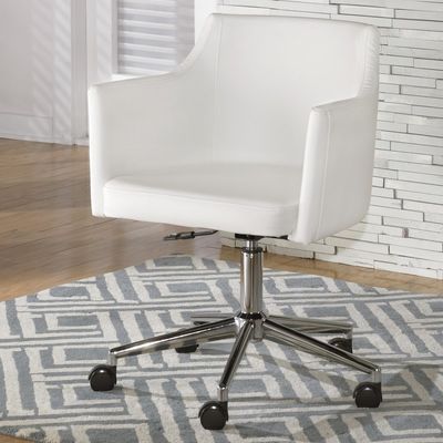 Modern Upholstered Swivel Task Chair with Flared Arms for Home Office in White